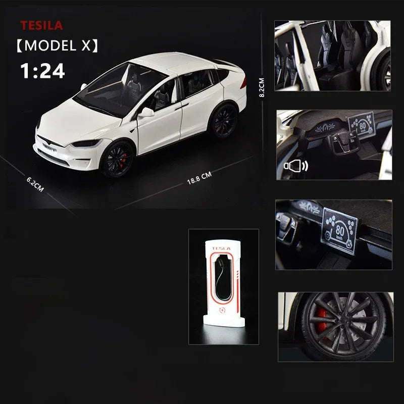 1:24 Die Cast Tesla Model X  Tesla Model 3 Alloy Die Cast Toy Car Model Sound and Light Children's Toy Collectibles Birthday gift