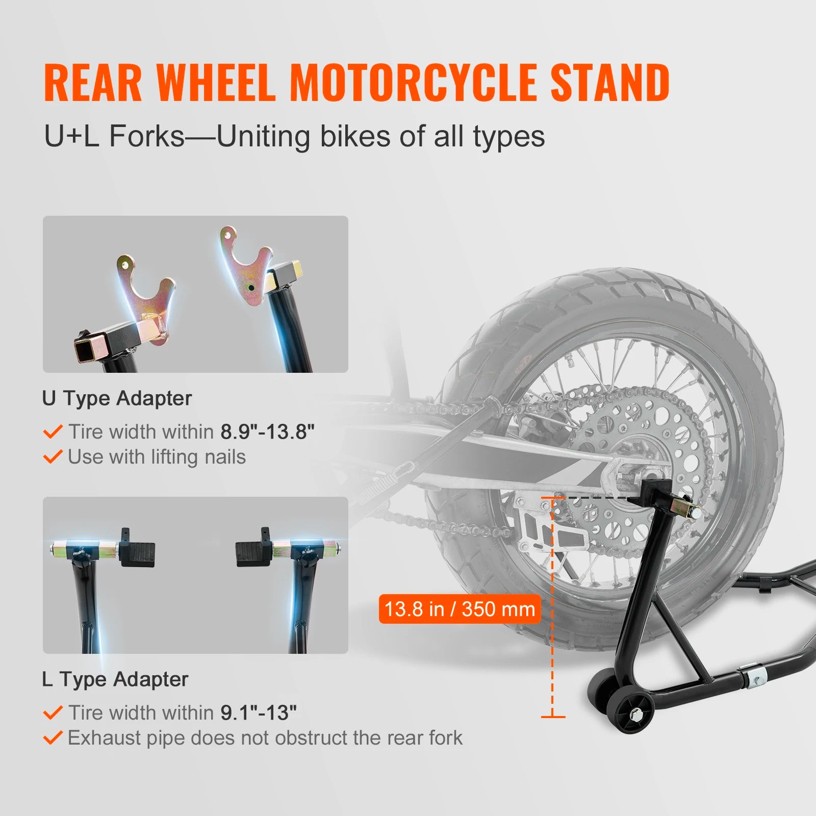 SucceBuy Motorcycle Stand Lift 850lbs Front Rear Combo Stand Lift Front and Rear Wheel Fork Stand Heavy Duty Rear Wheel Stand