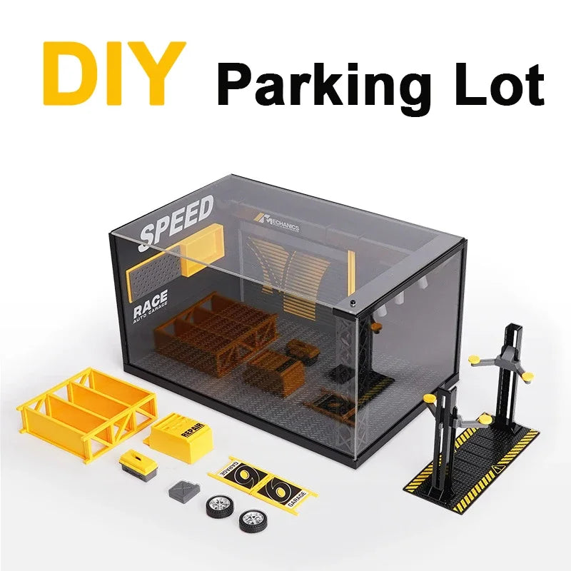 DIY Parking Lot 1:24 Scale Car Model Toy  Acrylic Storage Box Assembly Toys Transparent Dustproof Display Box for Children Gifts