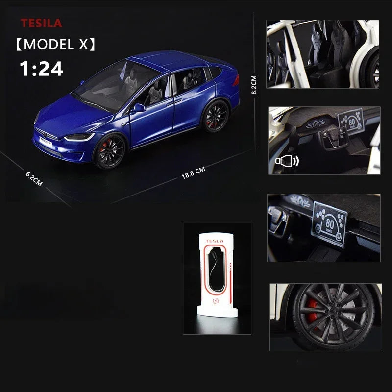 1:24 Die Cast Tesla Model X  Tesla Model 3 Alloy Die Cast Toy Car Model Sound and Light Children's Toy Collectibles Birthday gift