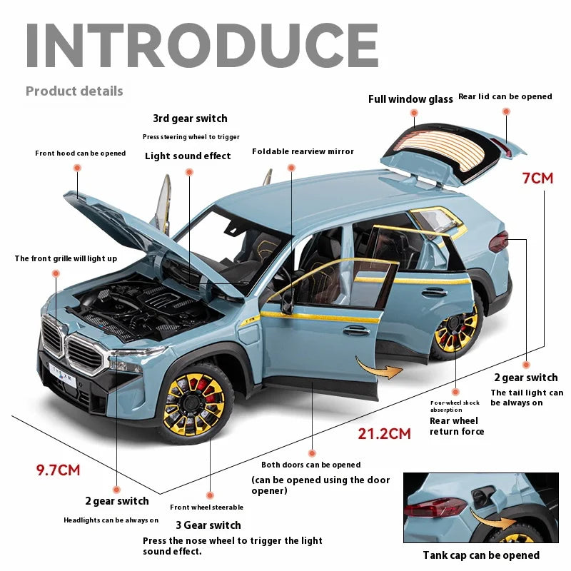 1:24 Die Cast BMW XM Alloy Metal Diecast Model Car Casting Sound And Light Children's Toys Gift With Kids Collectibles Hobbies Gifts
