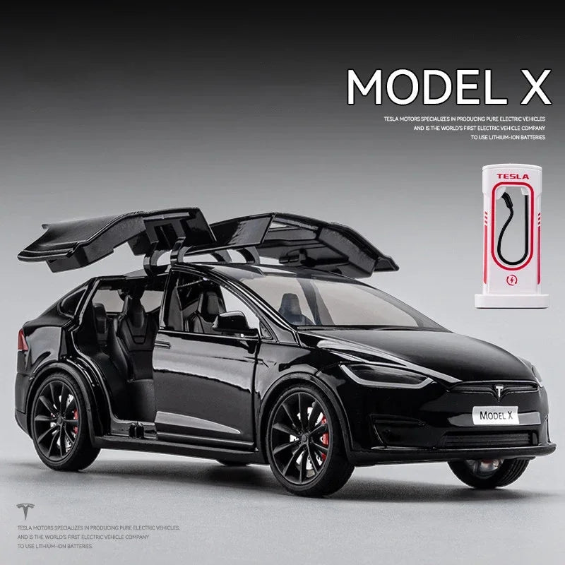 1:24 Die Cast Tesla Model X  Tesla Model 3 Alloy Die Cast Toy Car Model Sound and Light Children's Toy Collectibles Birthday gift